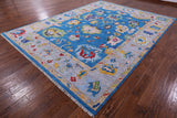 Blue Turkish Oushak Hand Knotted Wool Rug - 9' 2" X 12' 3" - Golden Nile