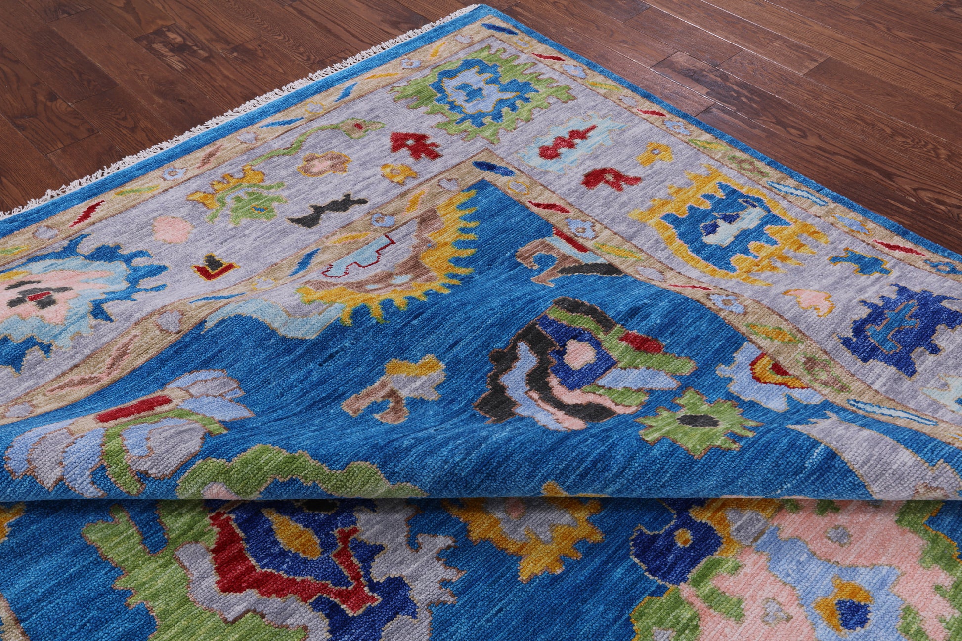 Blue Turkish Oushak Hand Knotted Wool Rug - 9' 2" X 12' 3" - Golden Nile