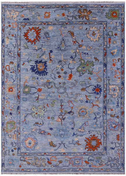 Blue Turkish Oushak Handmade Wool Rug - 9' 1" X 12' 3" - Golden Nile
