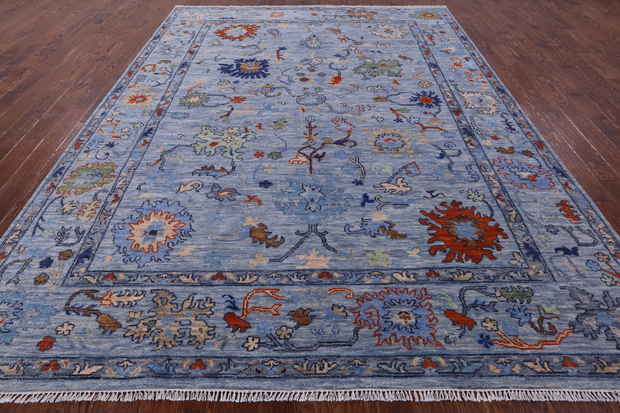 Blue Turkish Oushak Handmade Wool Rug - 9' 1" X 12' 3" - Golden Nile