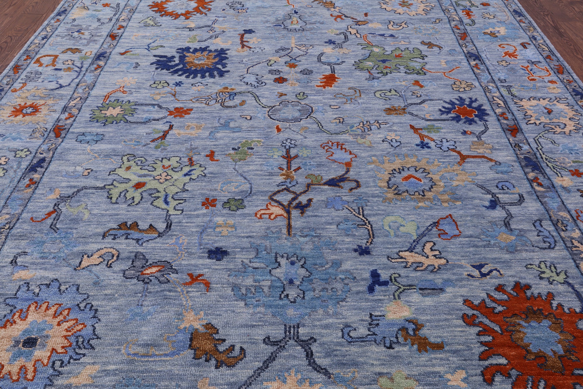 Blue Turkish Oushak Handmade Wool Rug - 9' 1" X 12' 3" - Golden Nile