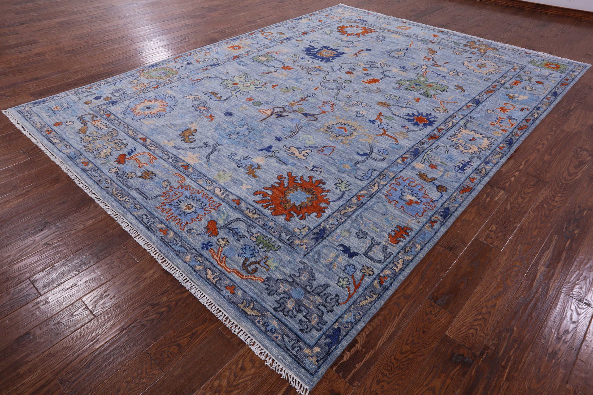 Blue Turkish Oushak Handmade Wool Rug - 9' 1" X 12' 3" - Golden Nile