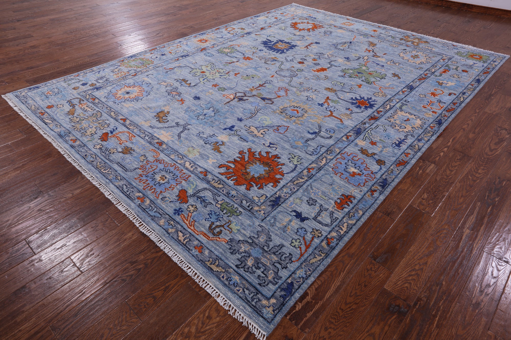 Blue Turkish Oushak Handmade Wool Rug - 9' 1" X 12' 3" - Golden Nile