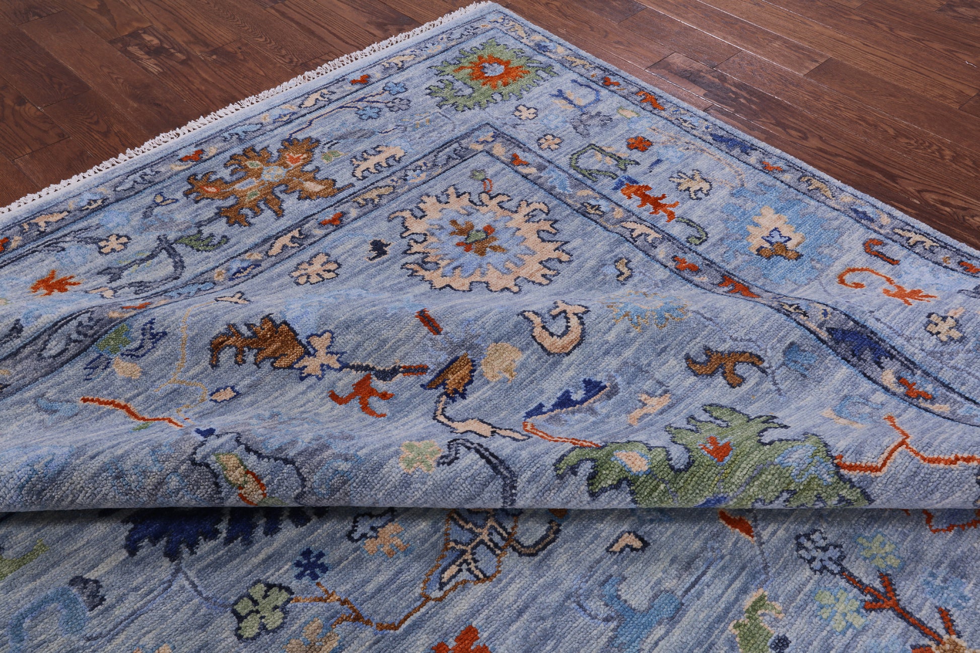 Blue Turkish Oushak Handmade Wool Rug - 9' 1" X 12' 3" - Golden Nile