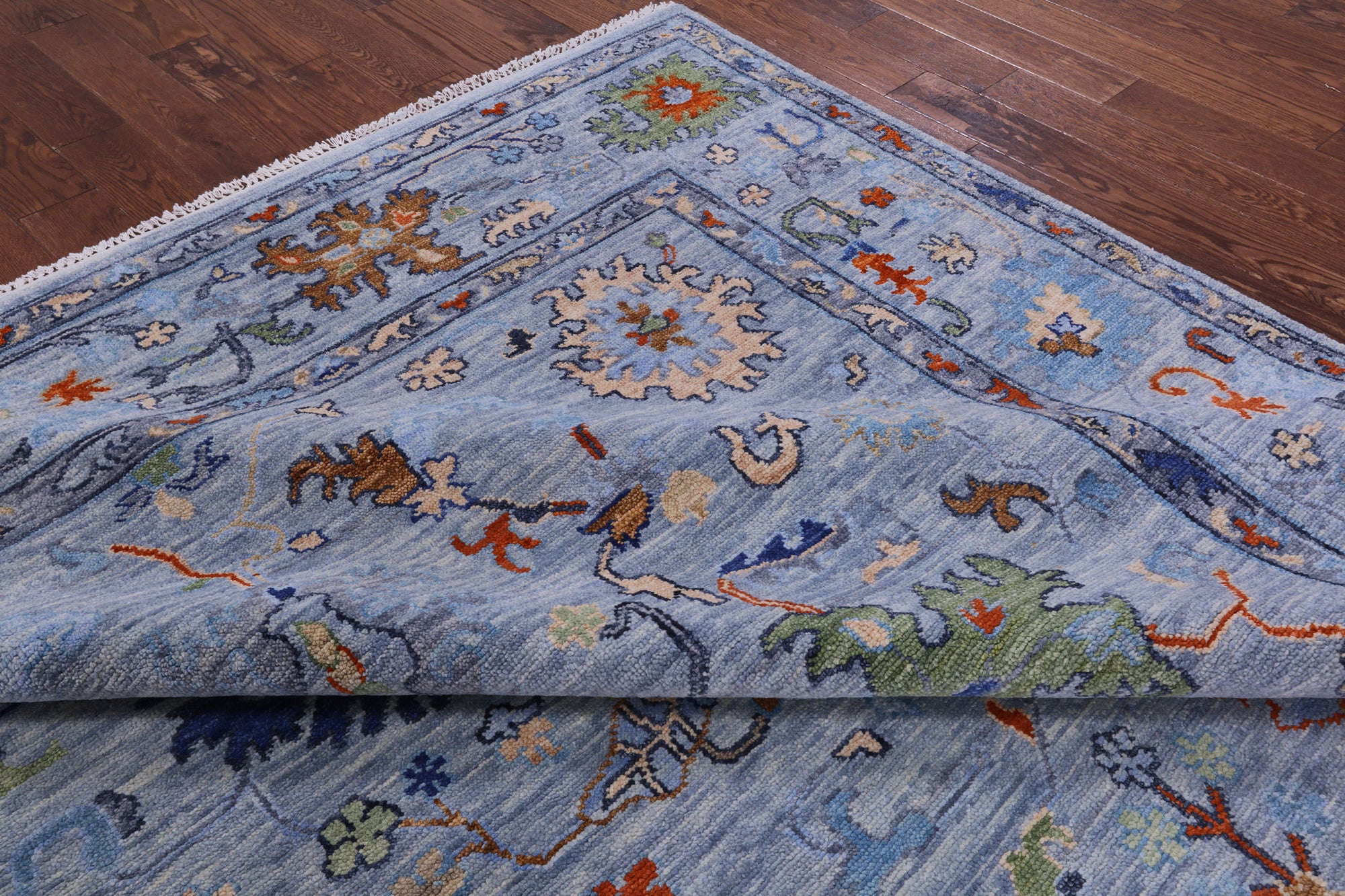 Blue Turkish Oushak Handmade Wool Rug - 9' 1" X 12' 3" - Golden Nile