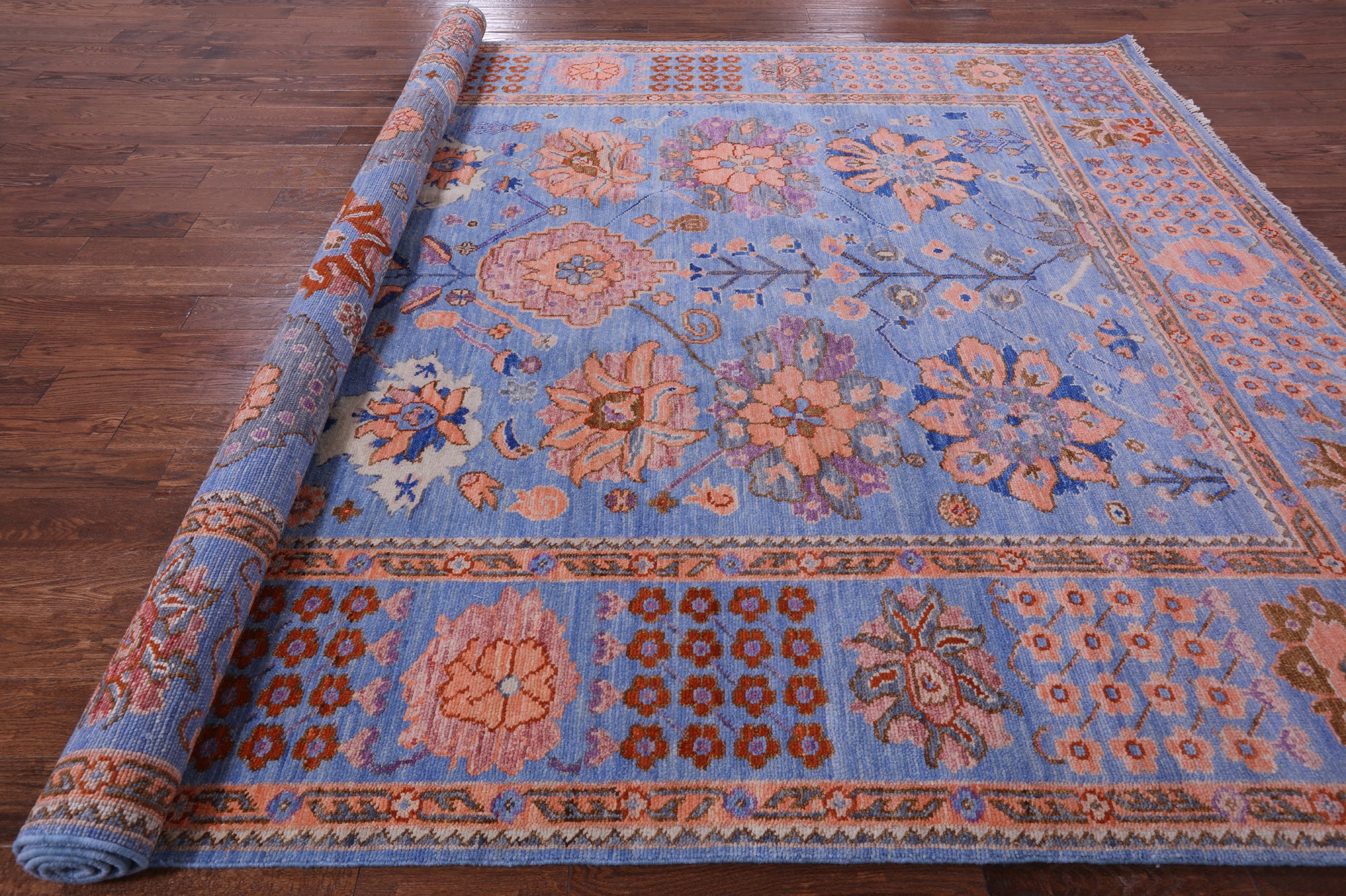 Blue Turkish Oushak Hand Knotted Wool Rug - 9' 3" X 12' 3" - Golden Nile