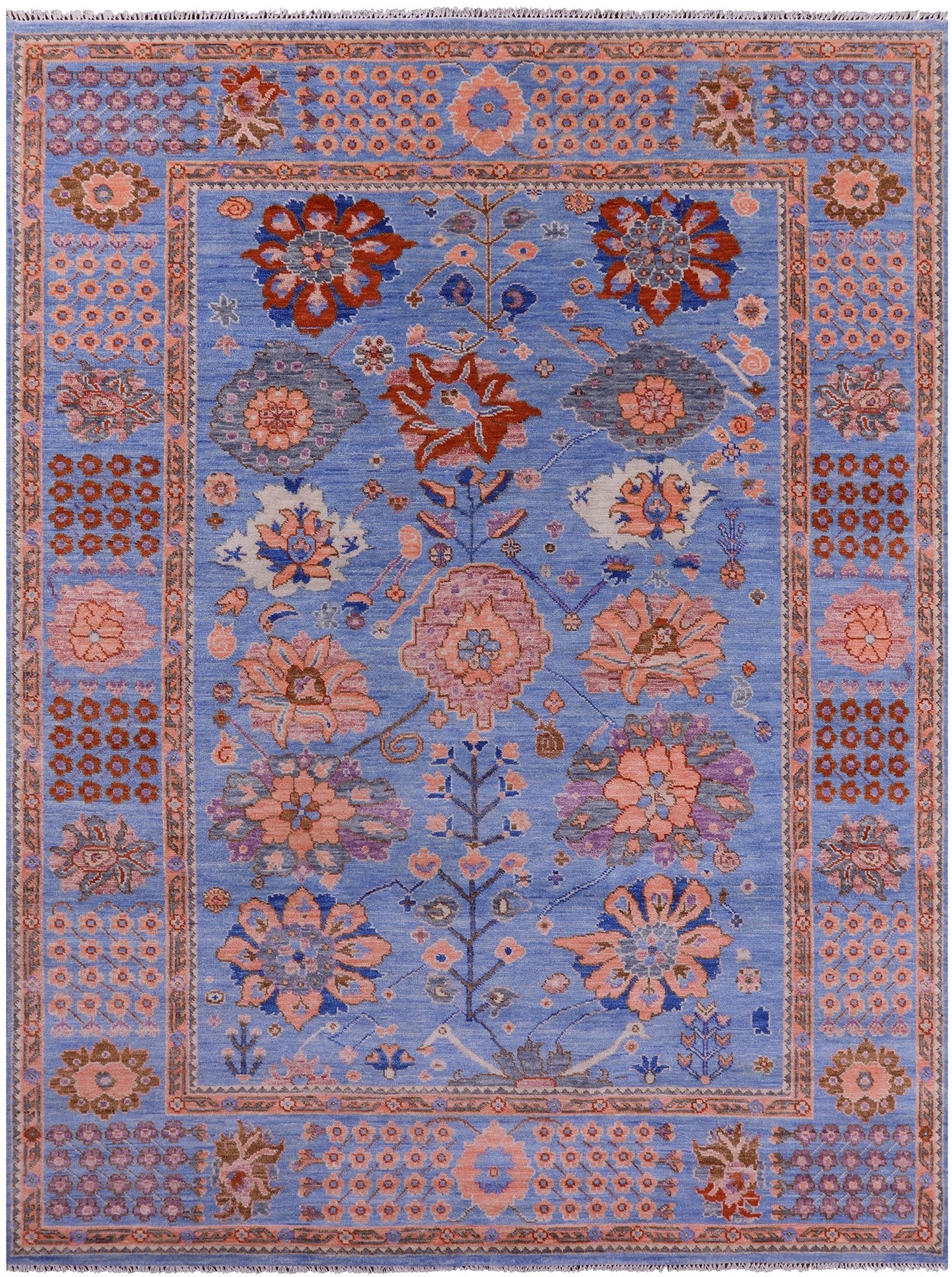 Blue Turkish Oushak Hand Knotted Wool Rug - 9' 3" X 12' 3" - Golden Nile