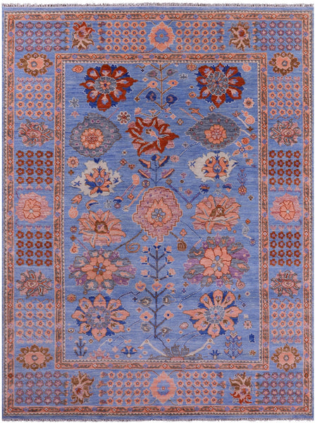 Blue Turkish Oushak Hand Knotted Wool Rug - 9' 3" X 12' 3" - Golden Nile