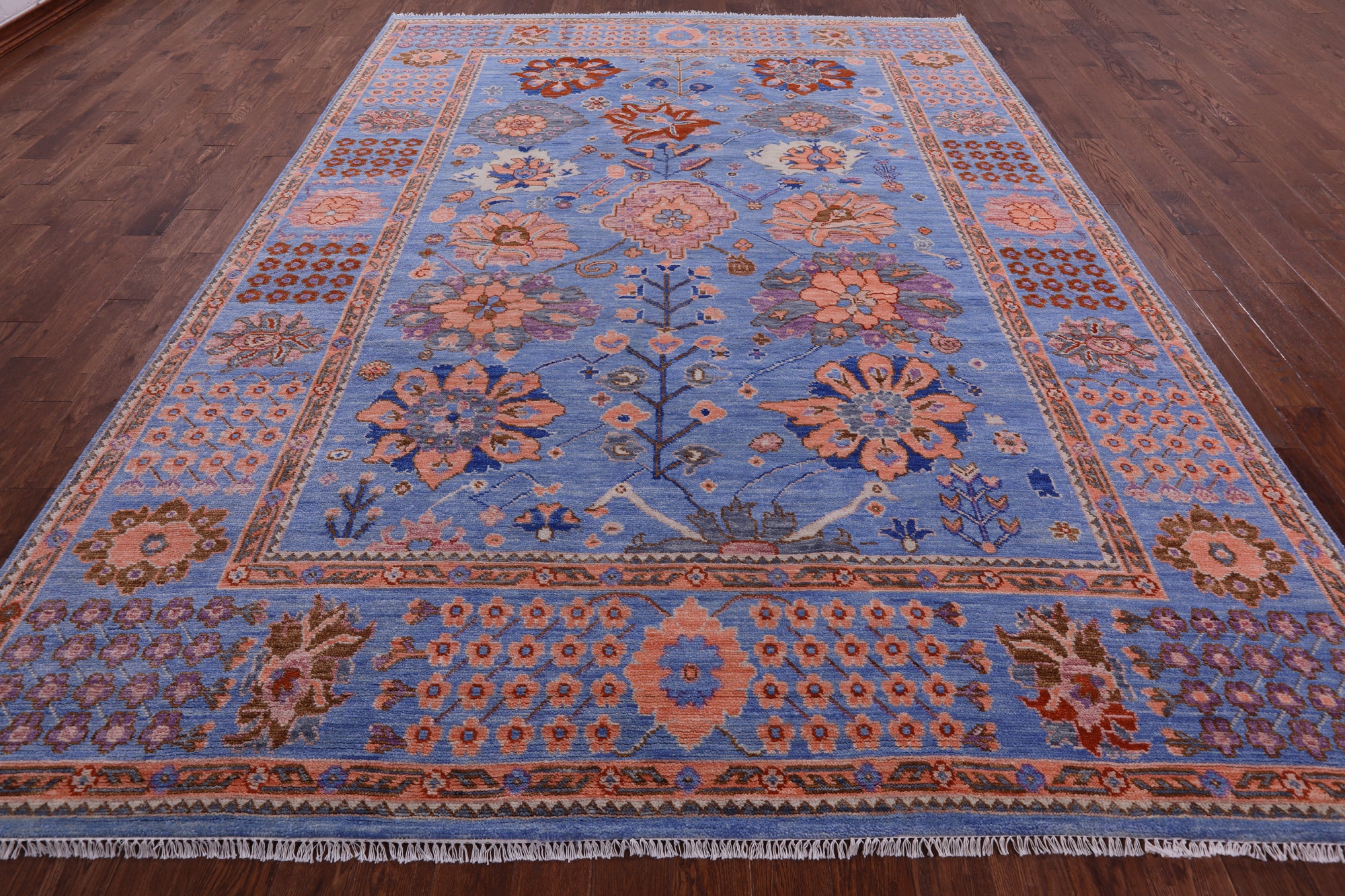 Blue Turkish Oushak Hand Knotted Wool Rug - 9' 3" X 12' 3" - Golden Nile