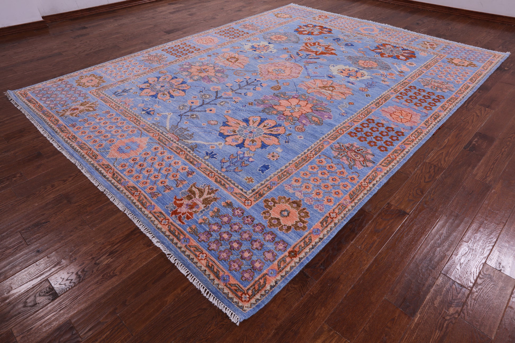 Blue Turkish Oushak Hand Knotted Wool Rug - 9' 3" X 12' 3" - Golden Nile