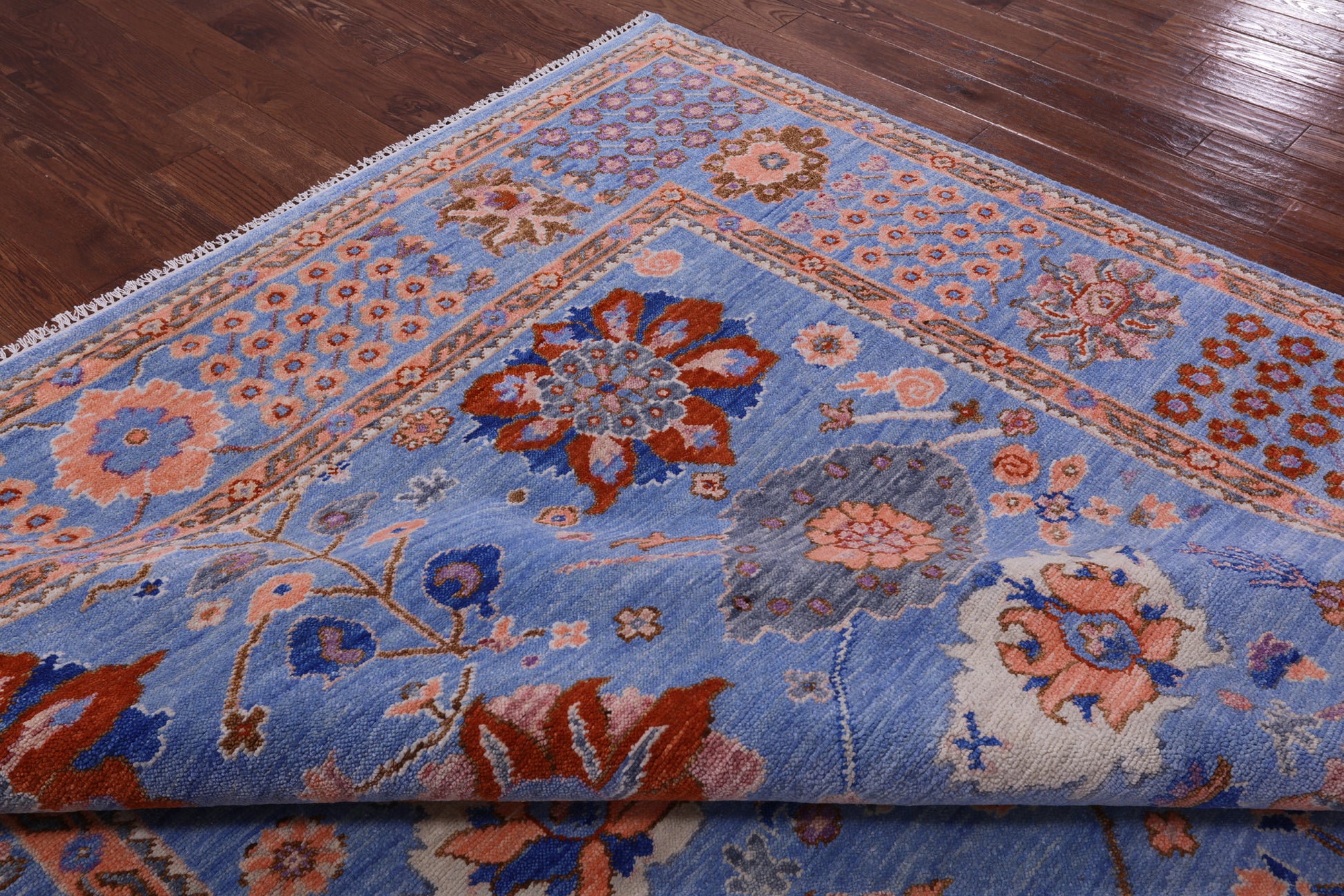 Blue Turkish Oushak Hand Knotted Wool Rug - 9' 3" X 12' 3" - Golden Nile