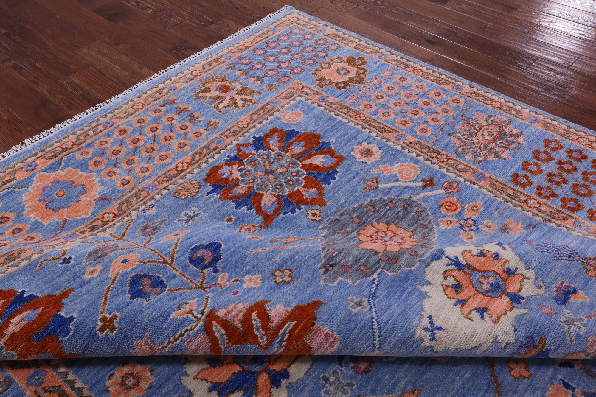 Blue Turkish Oushak Hand Knotted Wool Rug - 9' 3" X 12' 3" - Golden Nile