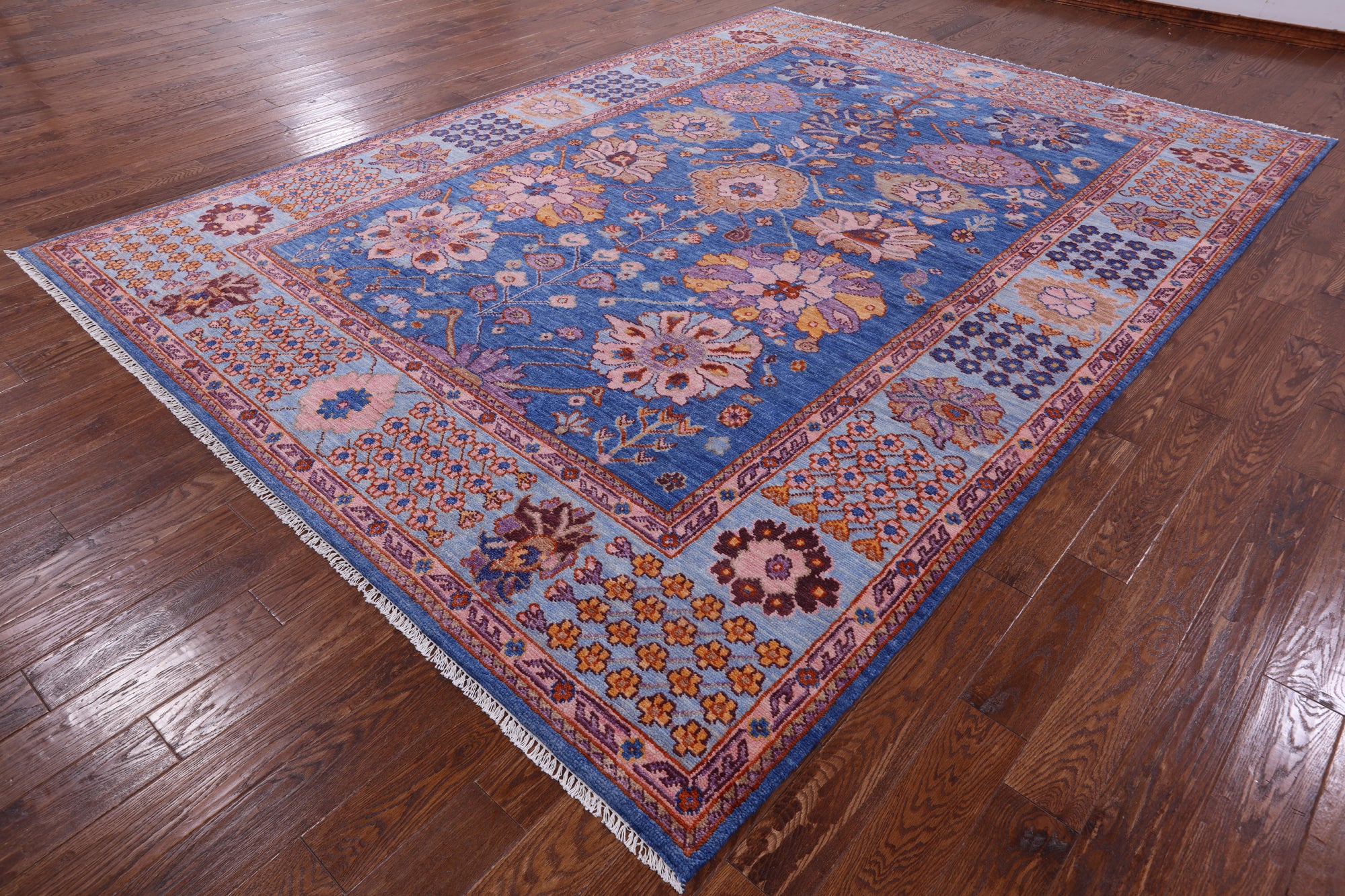 Blue Turkish Oushak Handmade Wool Rug - 9' 1" X 12' 3" - Golden Nile