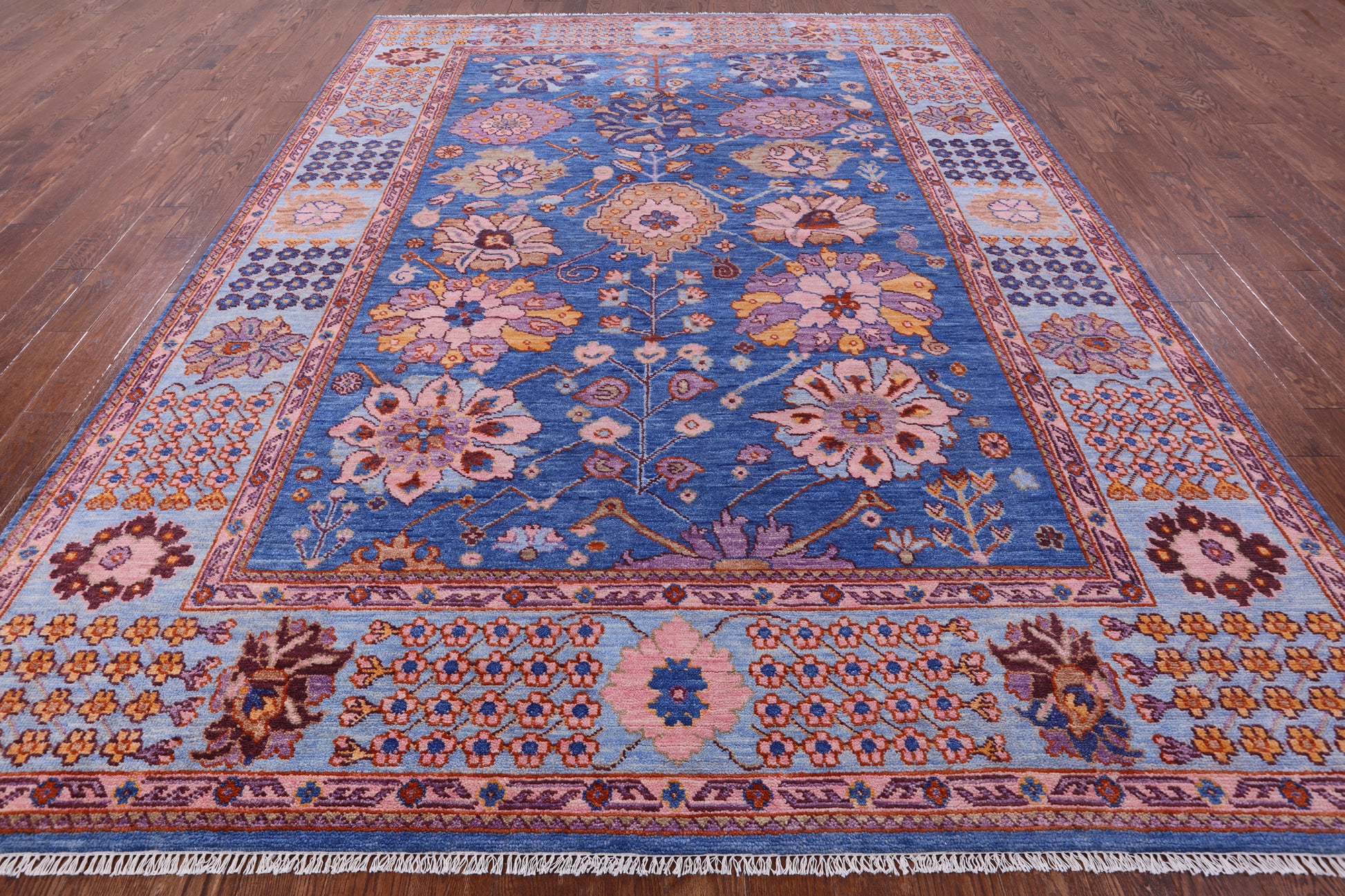 Blue Turkish Oushak Handmade Wool Rug - 9' 1" X 12' 3" - Golden Nile
