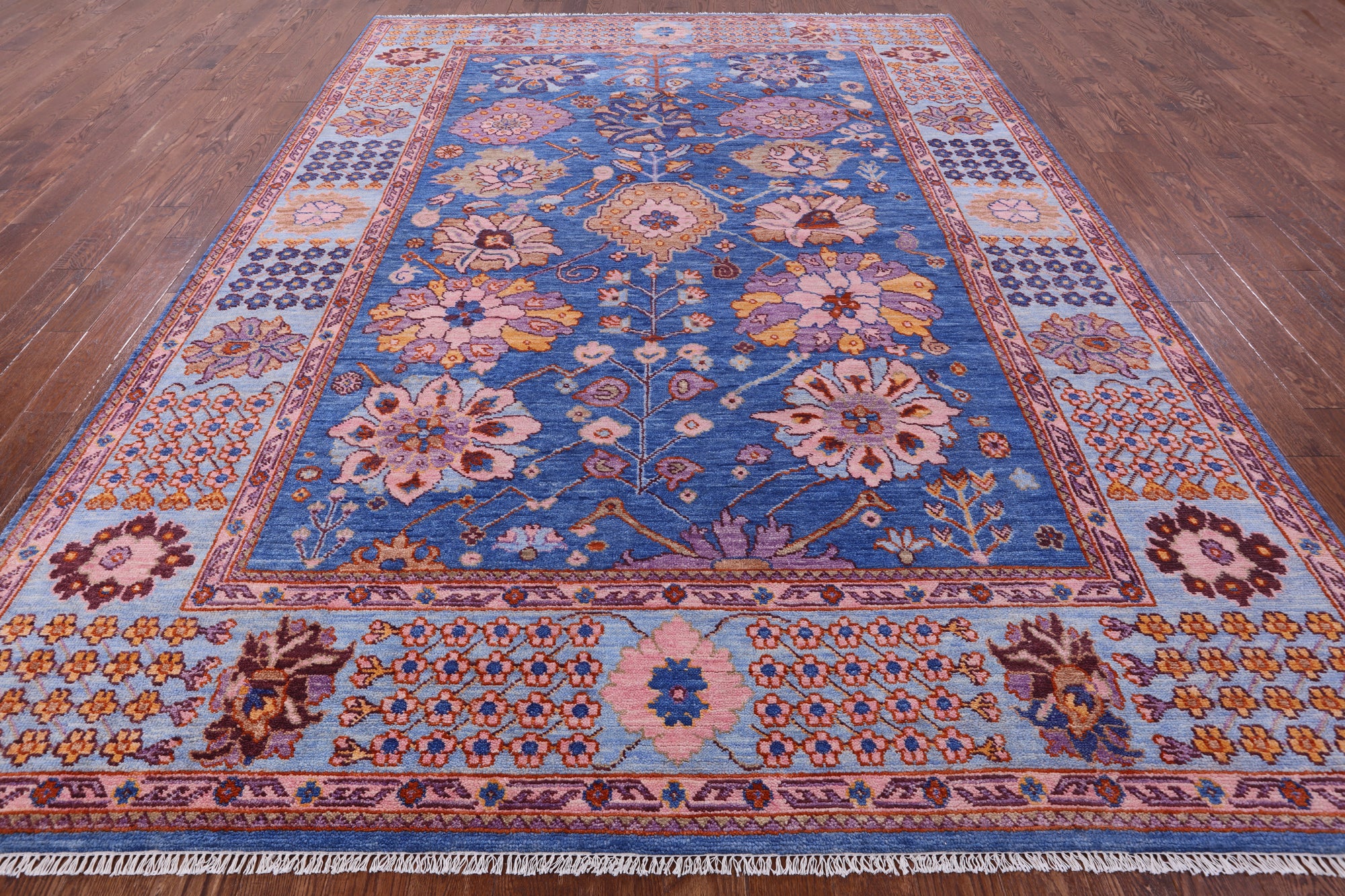 Blue Turkish Oushak Handmade Wool Rug - 9' 1" X 12' 3" - Golden Nile