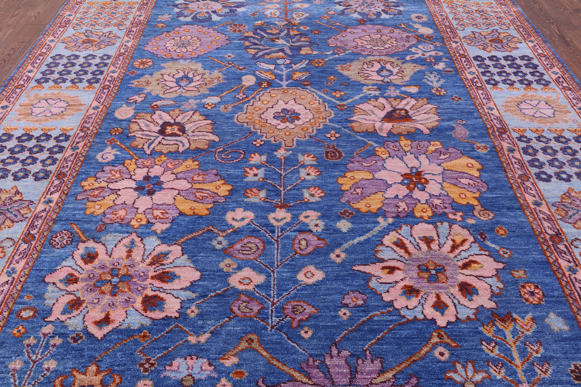 Blue Turkish Oushak Handmade Wool Rug - 9' 1" X 12' 3" - Golden Nile