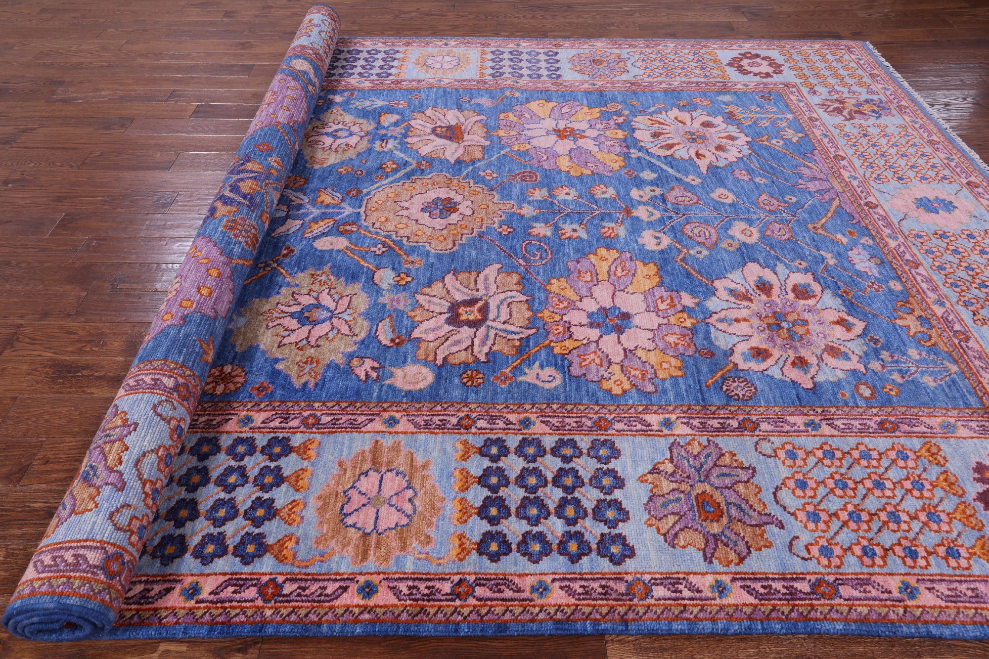 Blue Turkish Oushak Handmade Wool Rug - 9' 1" X 12' 3" - Golden Nile