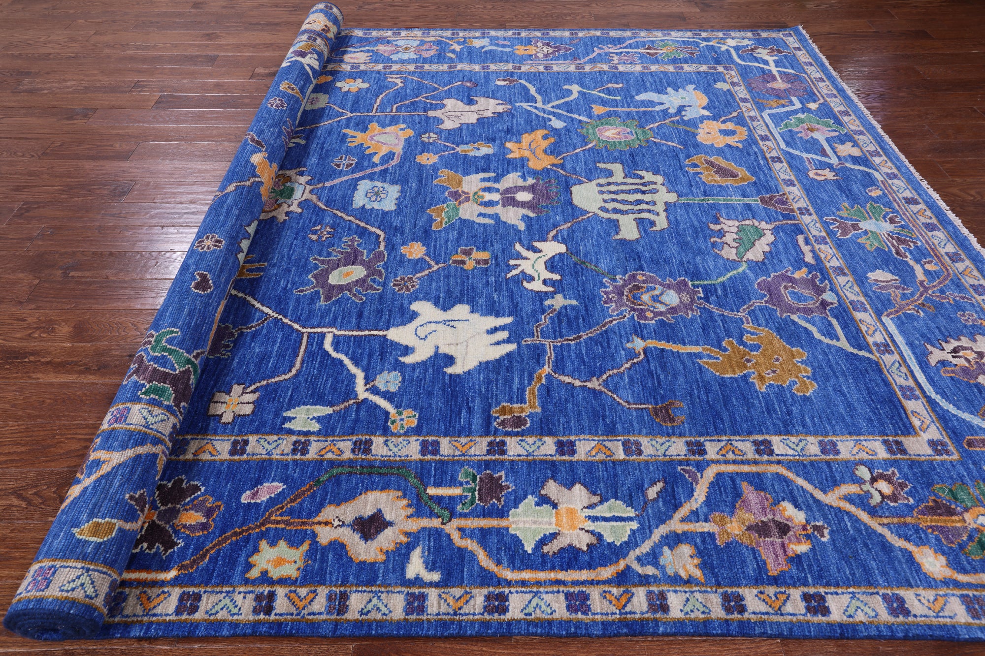 Blue Turkish Oushak Hand Knotted Wool Rug - 9' 3" X 12' 2" - Golden Nile