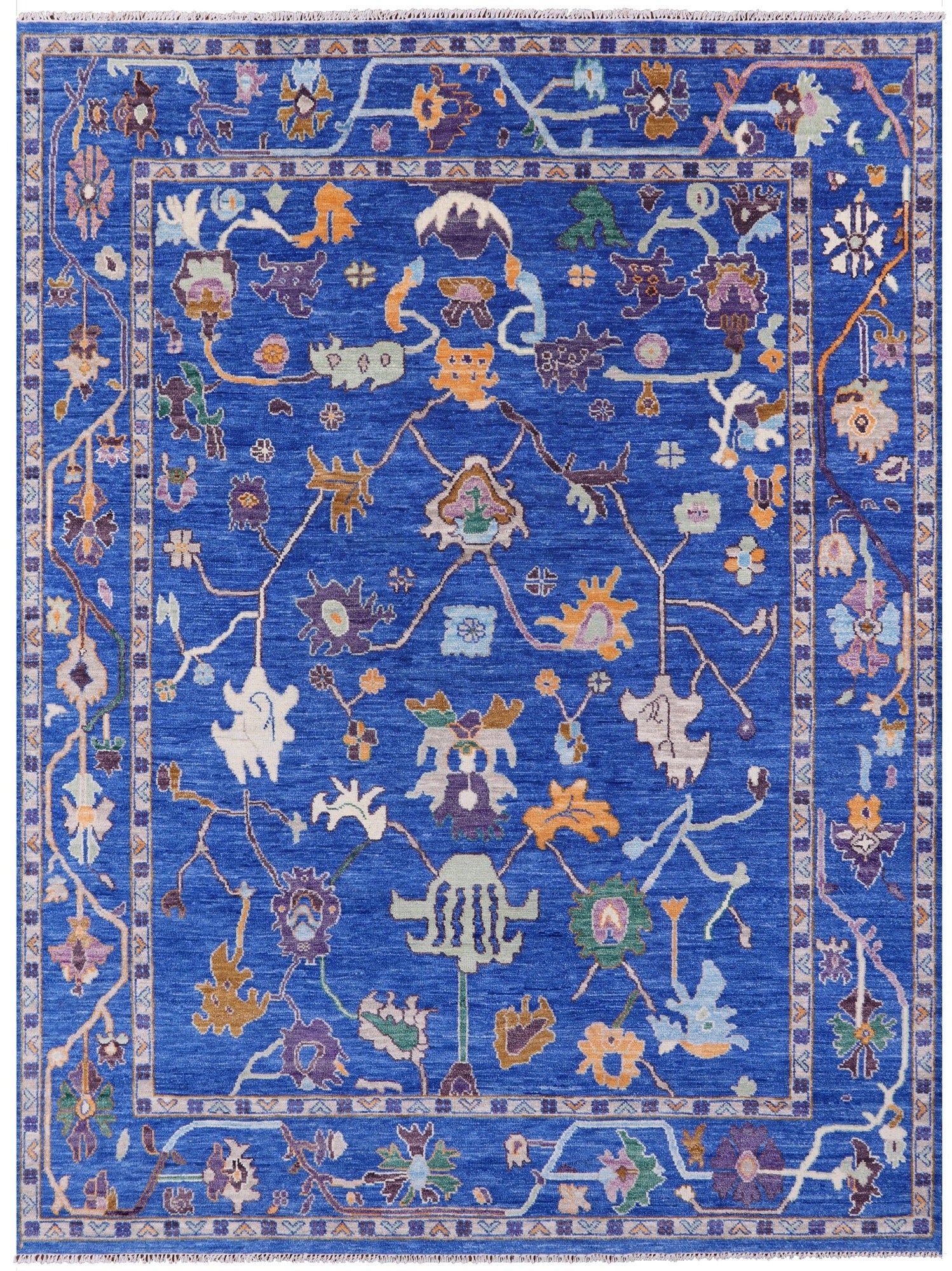 Blue Turkish Oushak Hand Knotted Wool Rug - 9' 3" X 12' 2" - Golden Nile