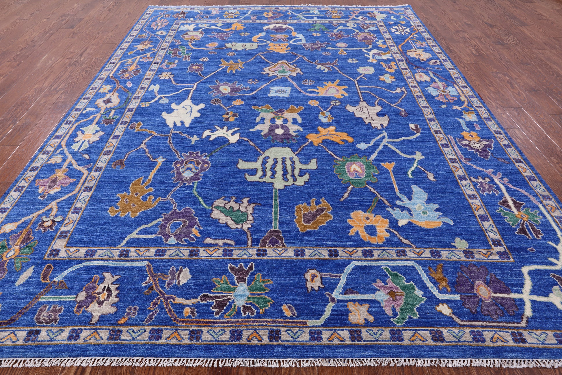 Blue Turkish Oushak Hand Knotted Wool Rug - 9' 3" X 12' 2" - Golden Nile