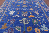 Blue Turkish Oushak Hand Knotted Wool Rug - 9' 3" X 12' 2" - Golden Nile