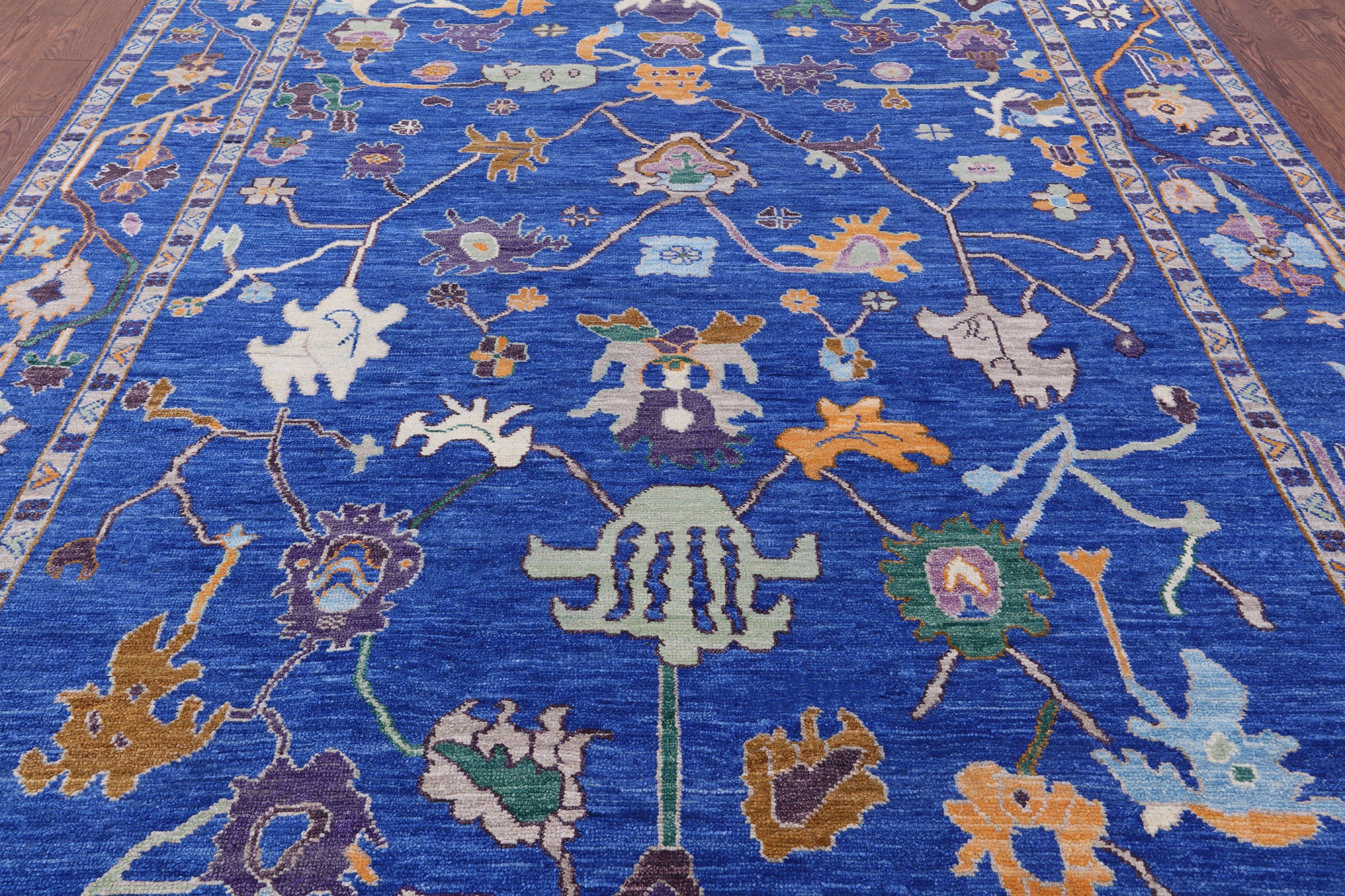 Blue Turkish Oushak Hand Knotted Wool Rug - 9' 3" X 12' 2" - Golden Nile