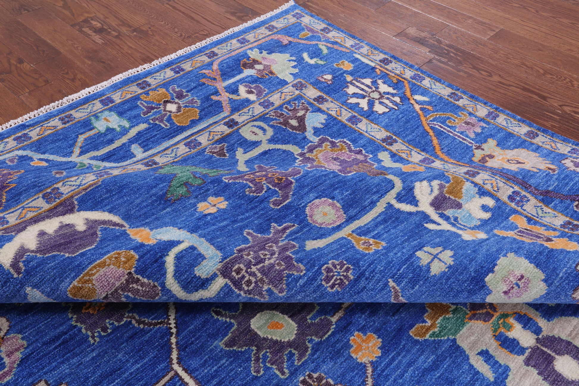 Blue Turkish Oushak Hand Knotted Wool Rug - 9' 3" X 12' 2" - Golden Nile