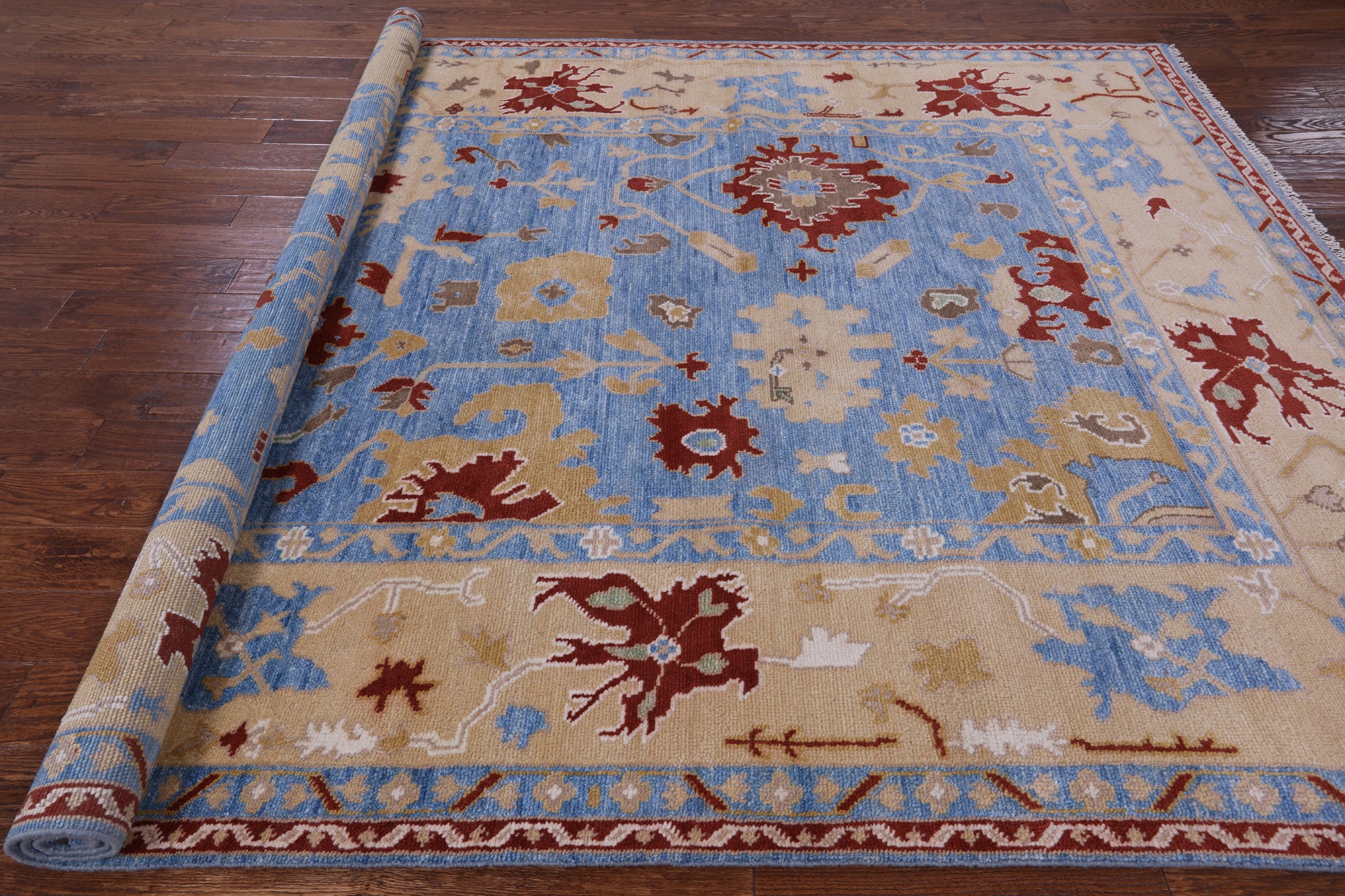 Blue Turkish Oushak Handmade Wool Rug - 8' 1" X 10' 1" - Golden Nile