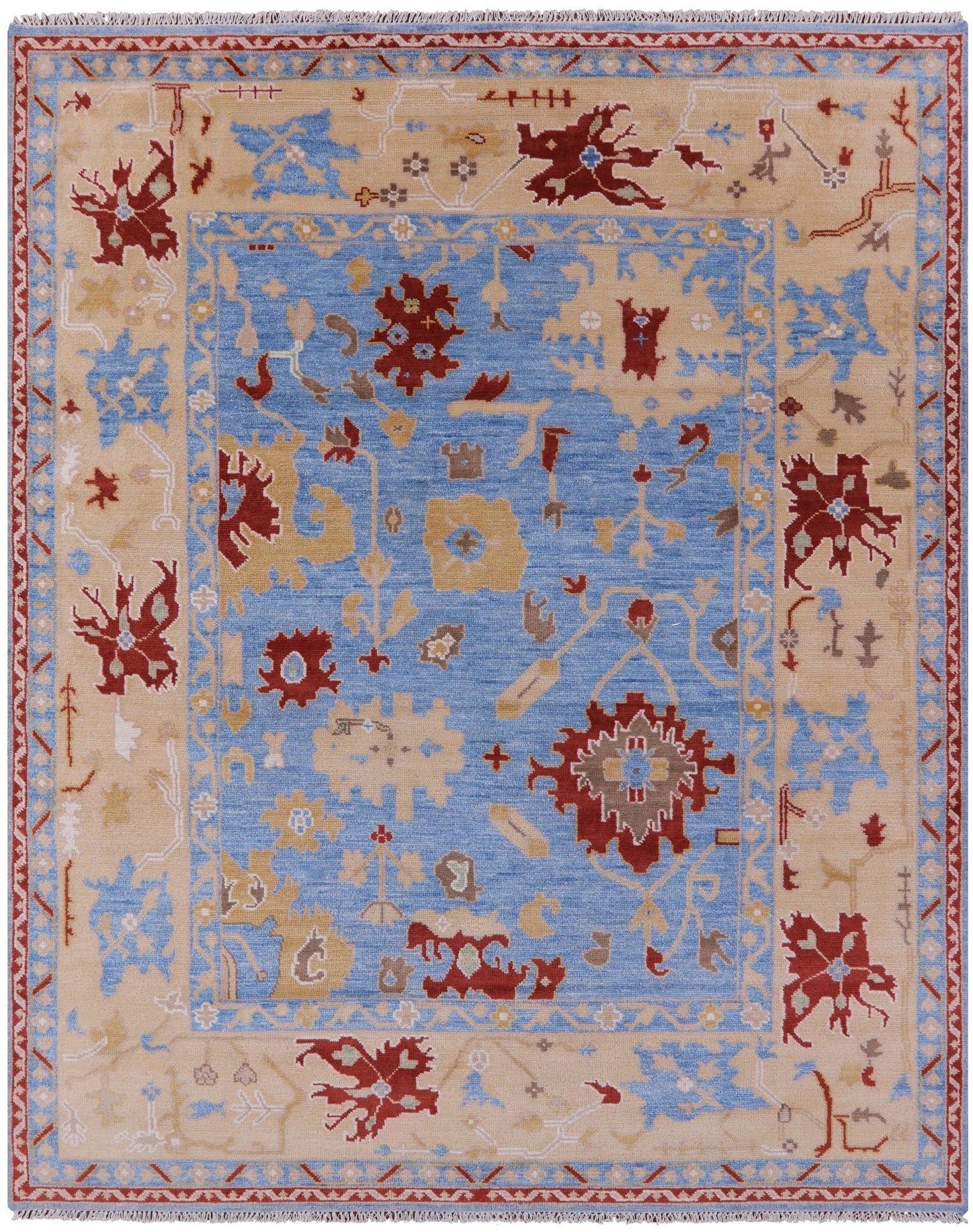 Blue Turkish Oushak Handmade Wool Rug - 8' 1" X 10' 1" - Golden Nile