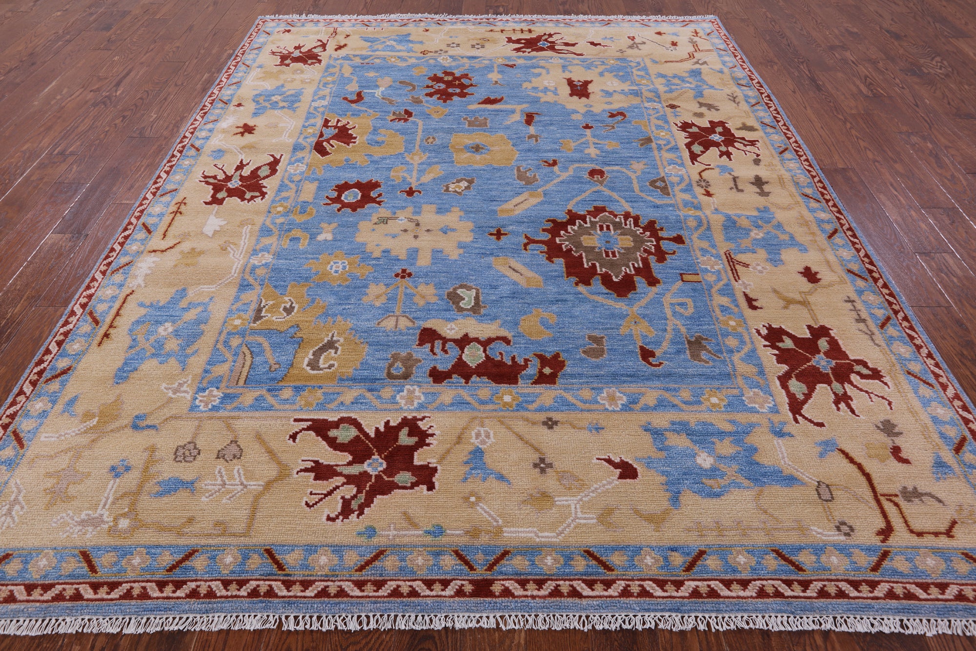 Blue Turkish Oushak Handmade Wool Rug - 8' 1" X 10' 1" - Golden Nile