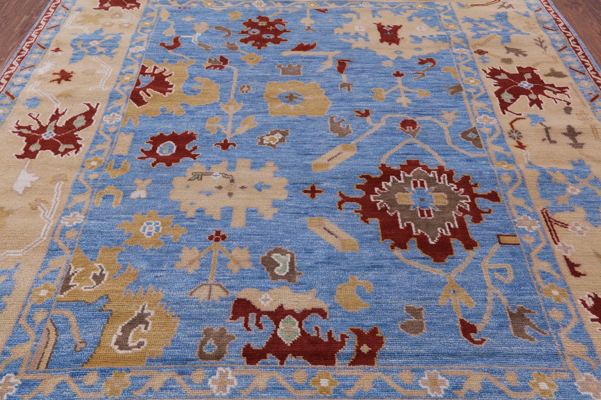 Blue Turkish Oushak Handmade Wool Rug - 8' 1" X 10' 1" - Golden Nile