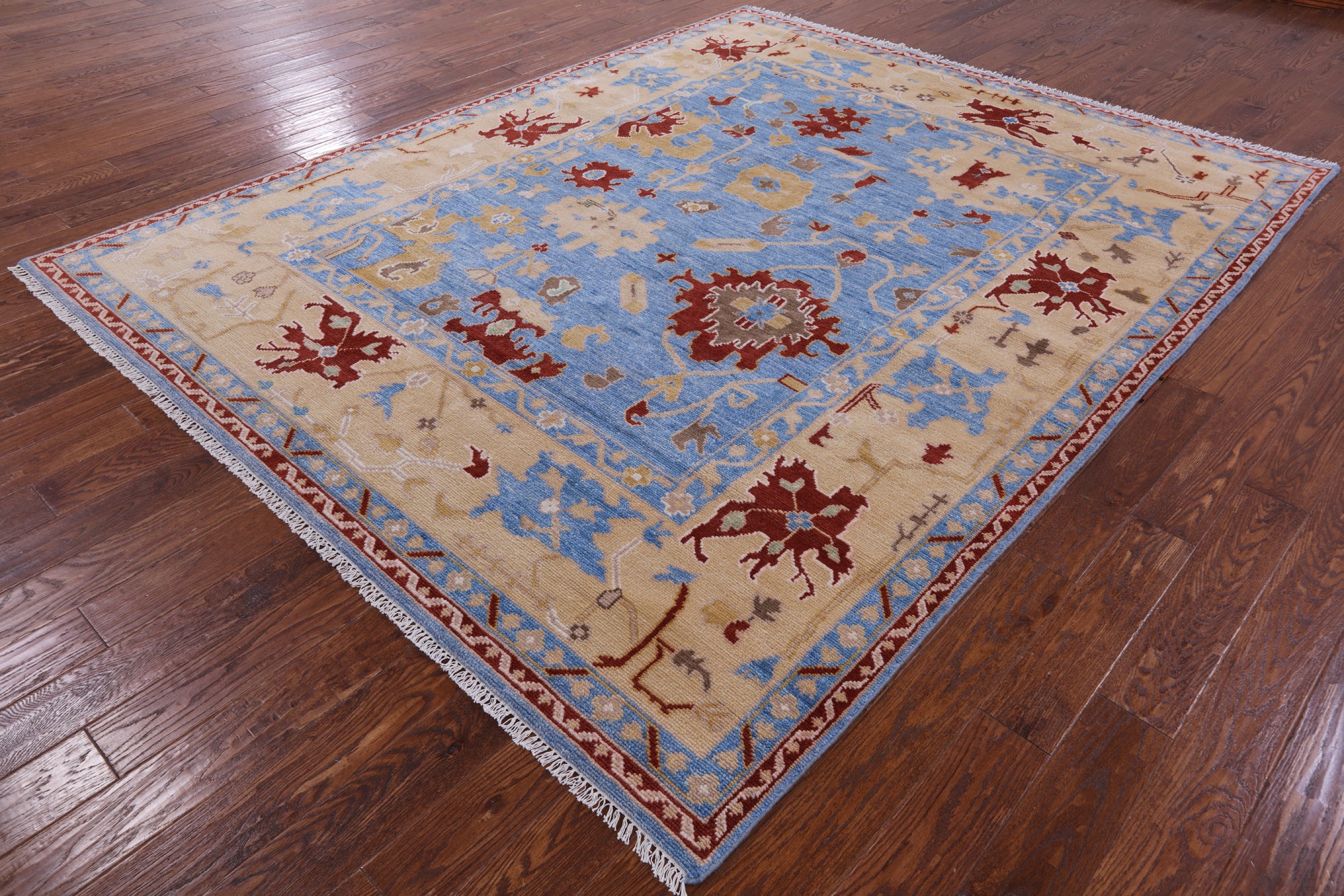 Blue Turkish Oushak Handmade Wool Rug - 8' 1" X 10' 1" - Golden Nile