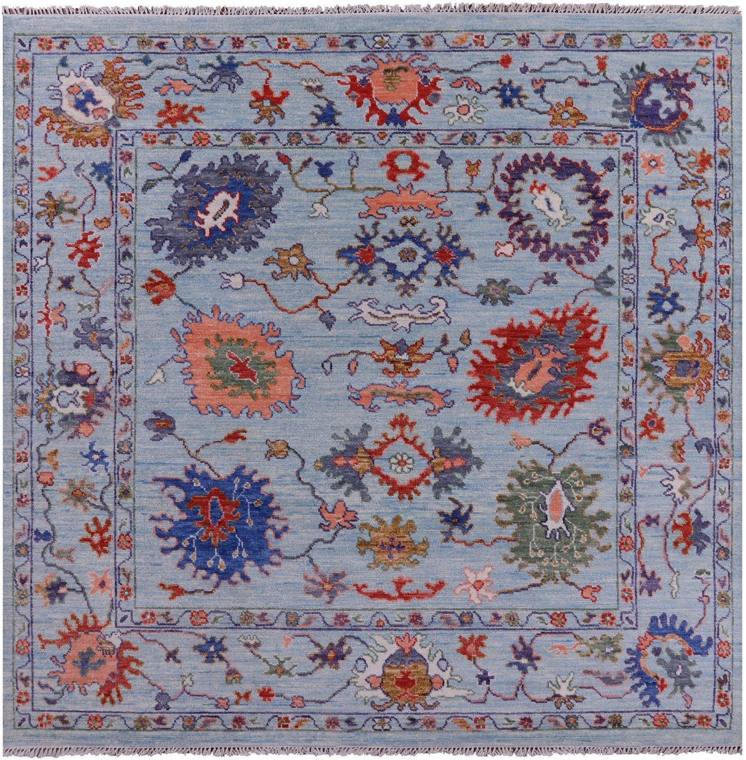 Blue Square Turkish Oushak Hand Knotted Wool Rug - 8' 3" X 8' 0" - Golden Nile