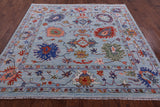 Blue Square Turkish Oushak Hand Knotted Wool Rug - 8' 3" X 8' 0" - Golden Nile