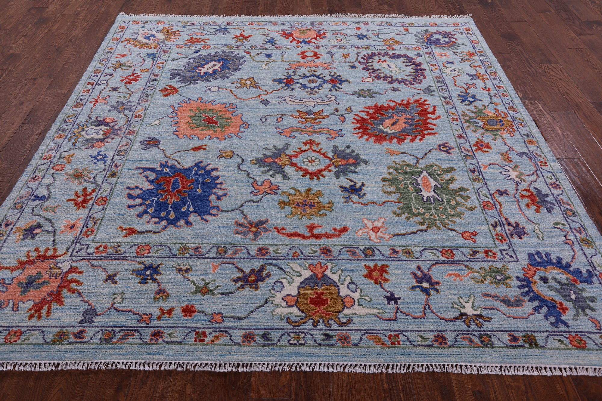 Blue Square Turkish Oushak Hand Knotted Wool Rug - 8' 3" X 8' 0" - Golden Nile