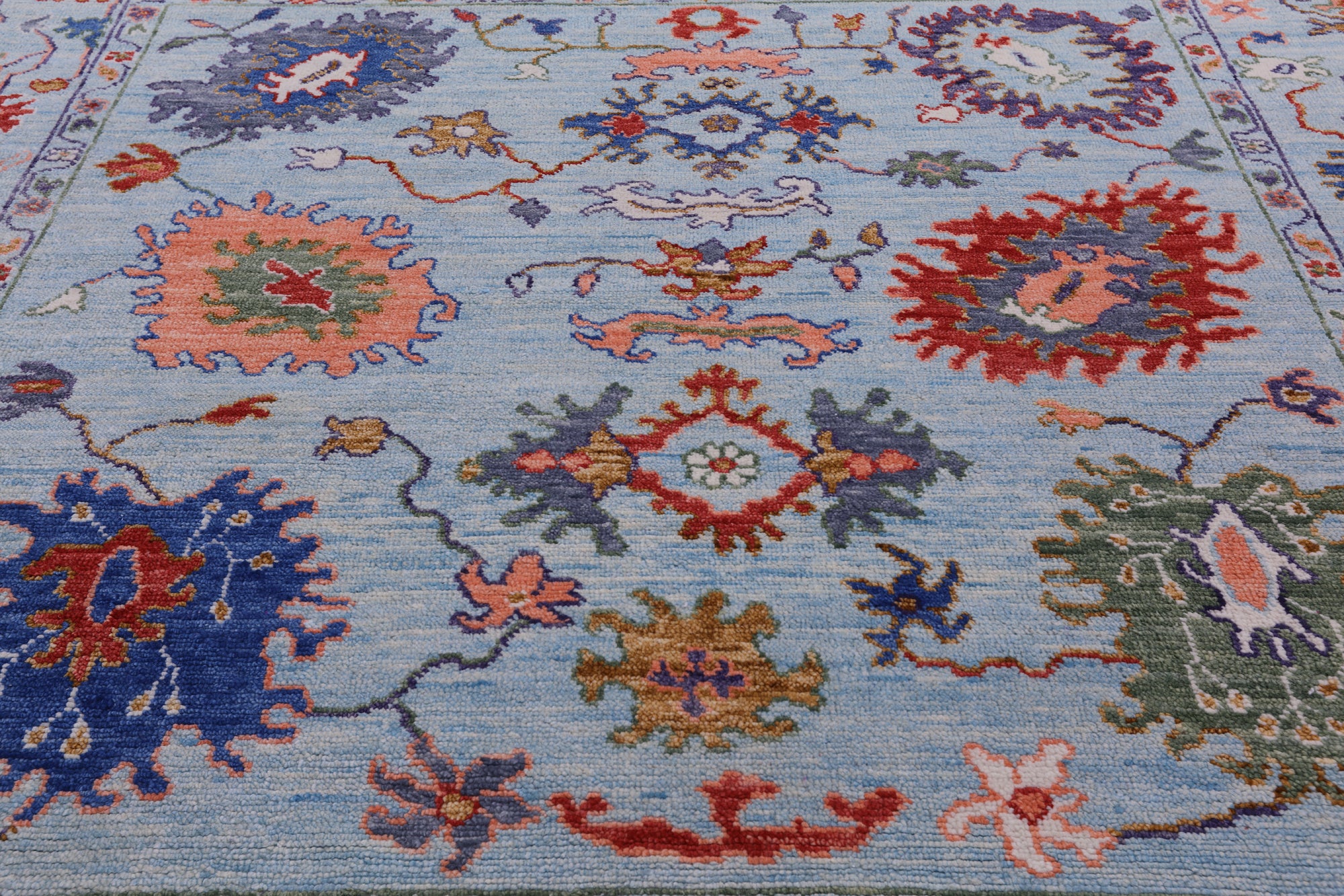 Blue Square Turkish Oushak Hand Knotted Wool Rug - 8' 3" X 8' 0" - Golden Nile