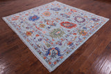 Blue Square Turkish Oushak Hand Knotted Wool Rug - 8' 3" X 8' 0" - Golden Nile