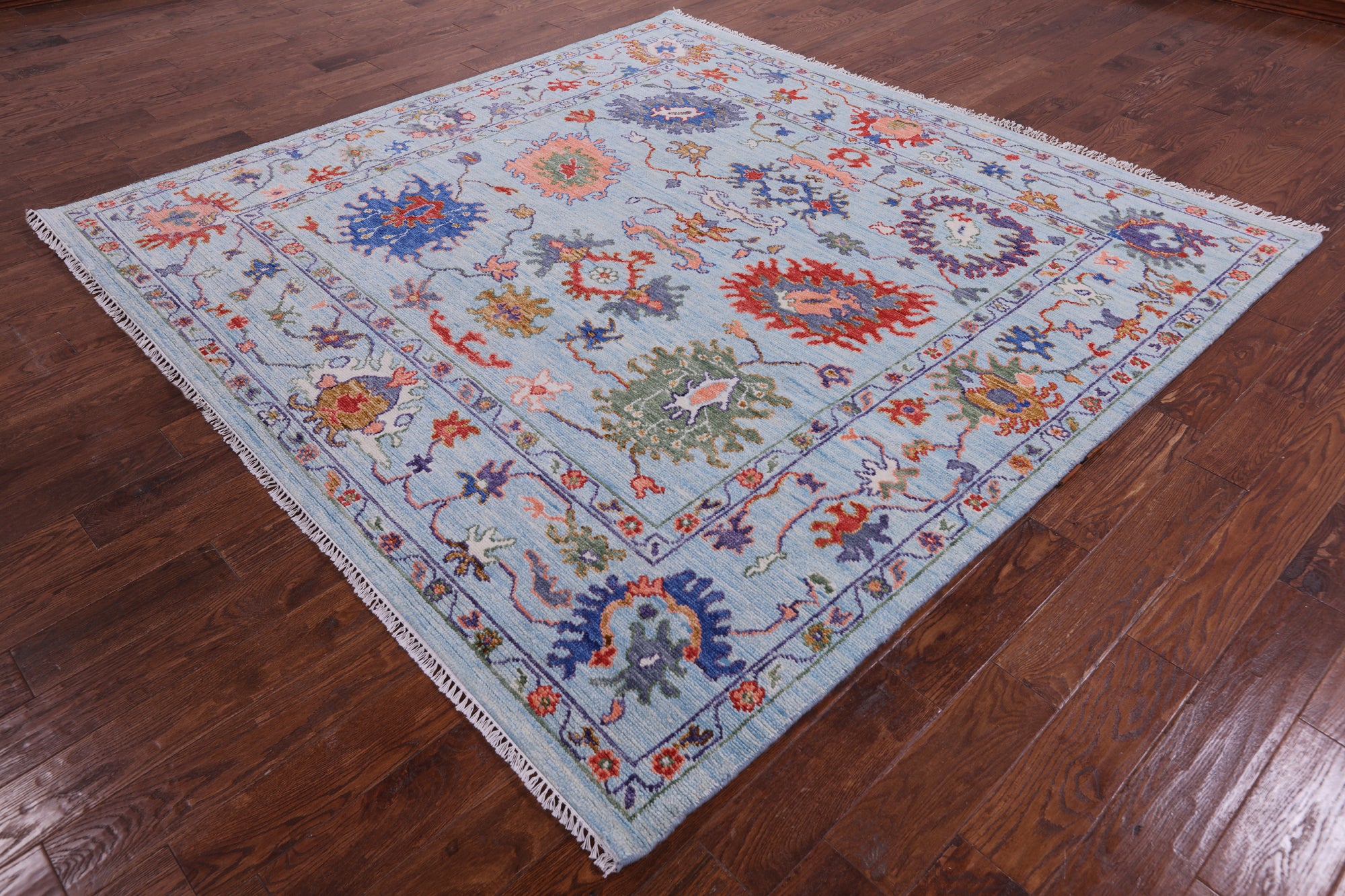 Blue Square Turkish Oushak Hand Knotted Wool Rug - 8' 3" X 8' 0" - Golden Nile
