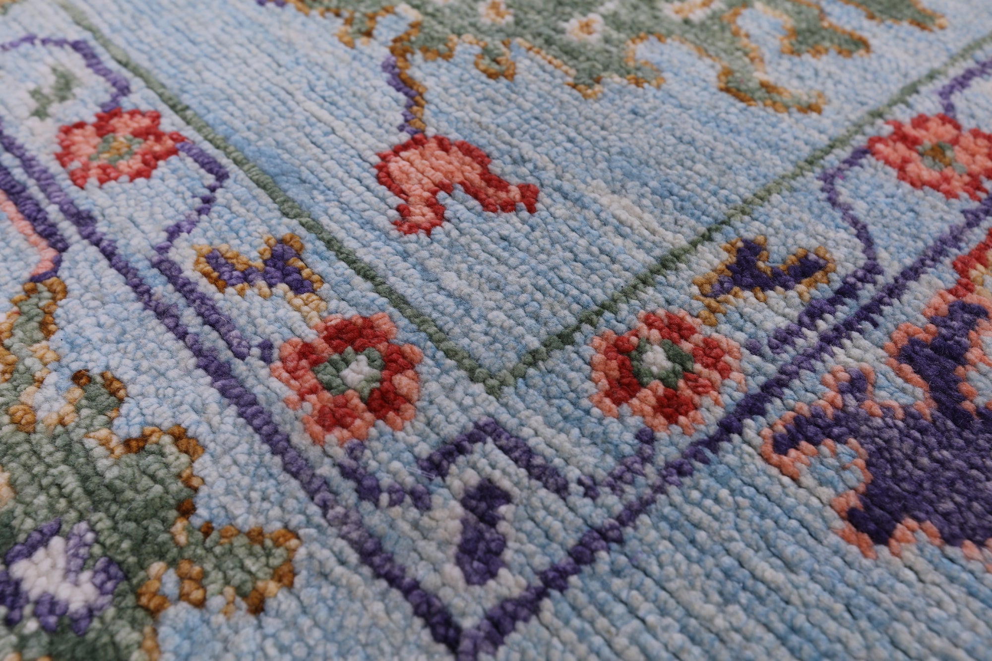 Blue Square Turkish Oushak Hand Knotted Wool Rug - 8' 3" X 8' 0" - Golden Nile