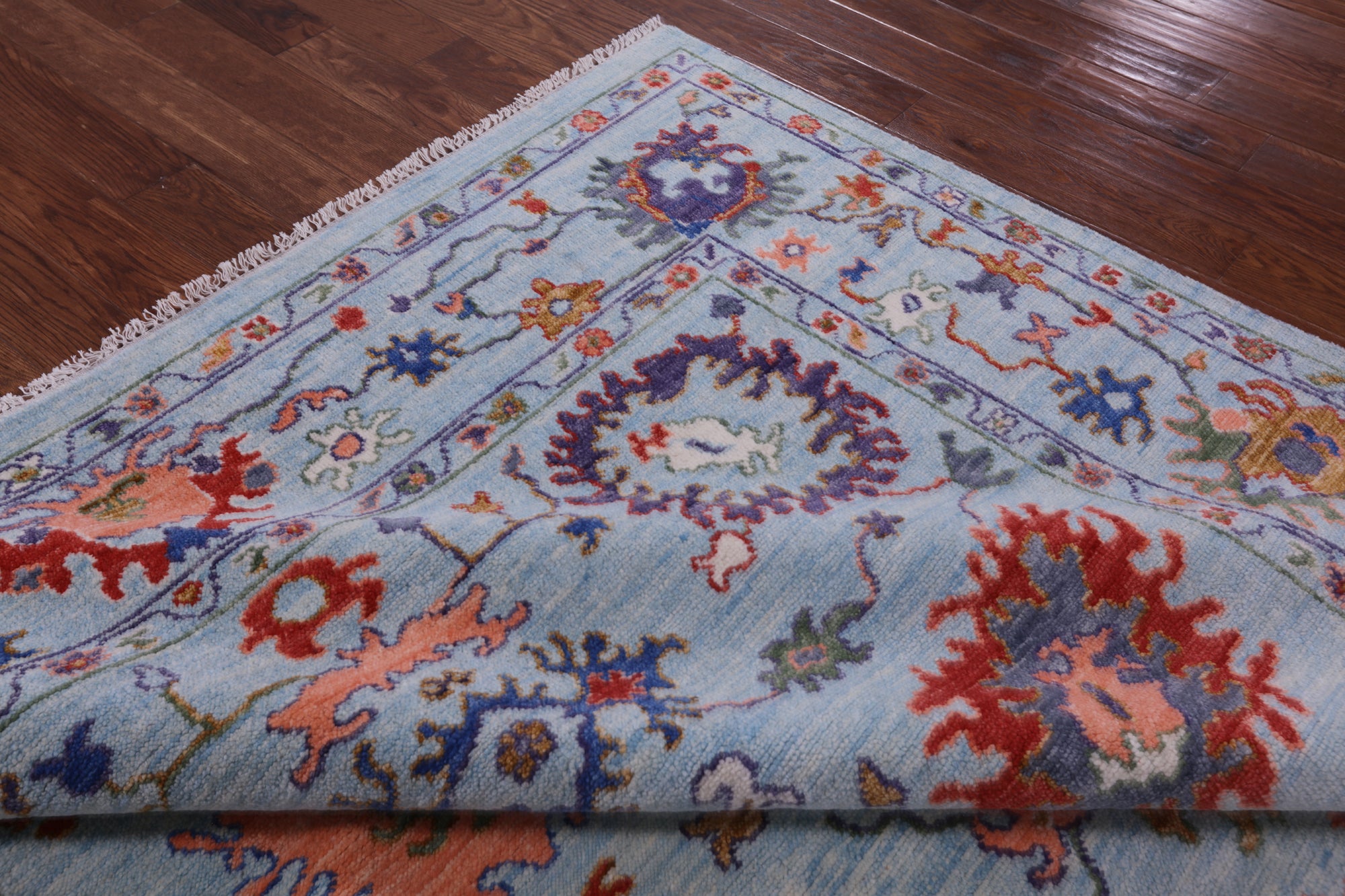 Blue Square Turkish Oushak Hand Knotted Wool Rug - 8' 3" X 8' 0" - Golden Nile