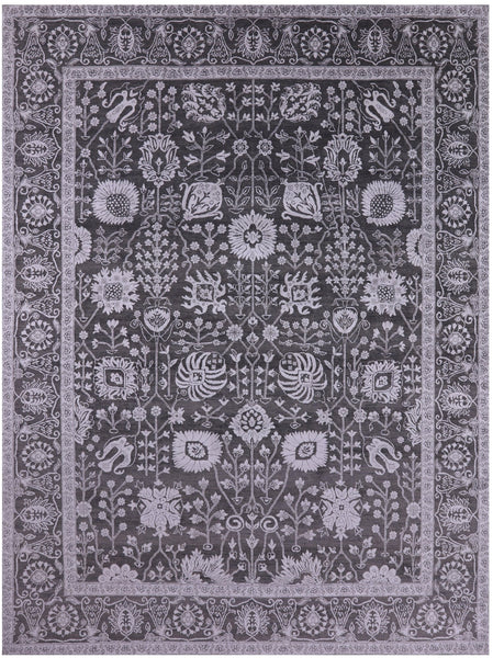 Grey Persian Hand Knotted Wool & Silk Rug - 9' 1" X 12' 2" - Golden Nile