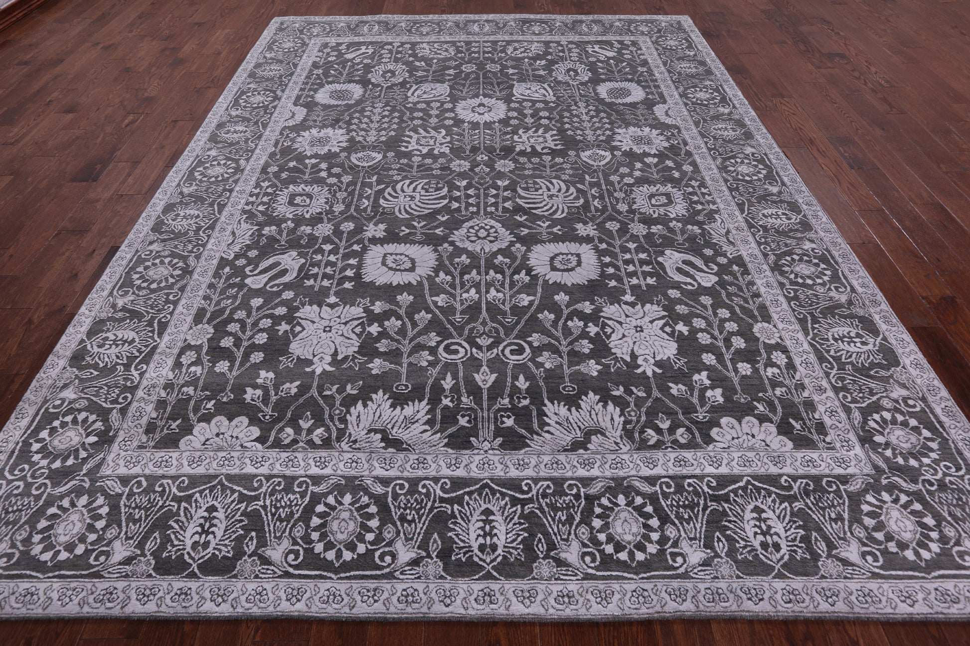 Grey Persian Hand Knotted Wool & Silk Rug - 9' 1" X 12' 2" - Golden Nile