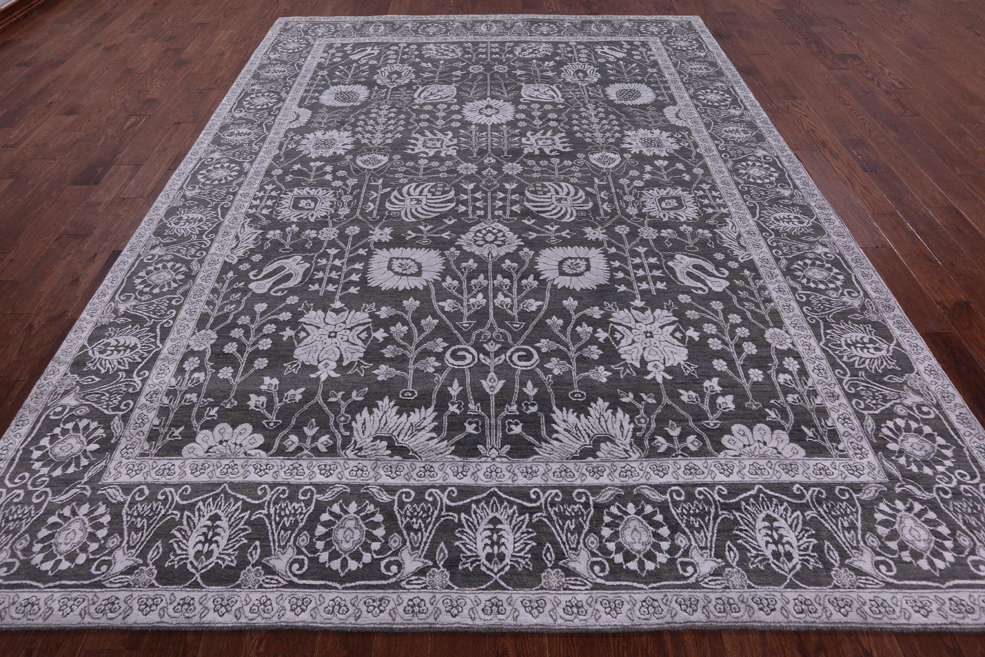 Grey Persian Hand Knotted Wool & Silk Rug - 9' 1" X 12' 2" - Golden Nile