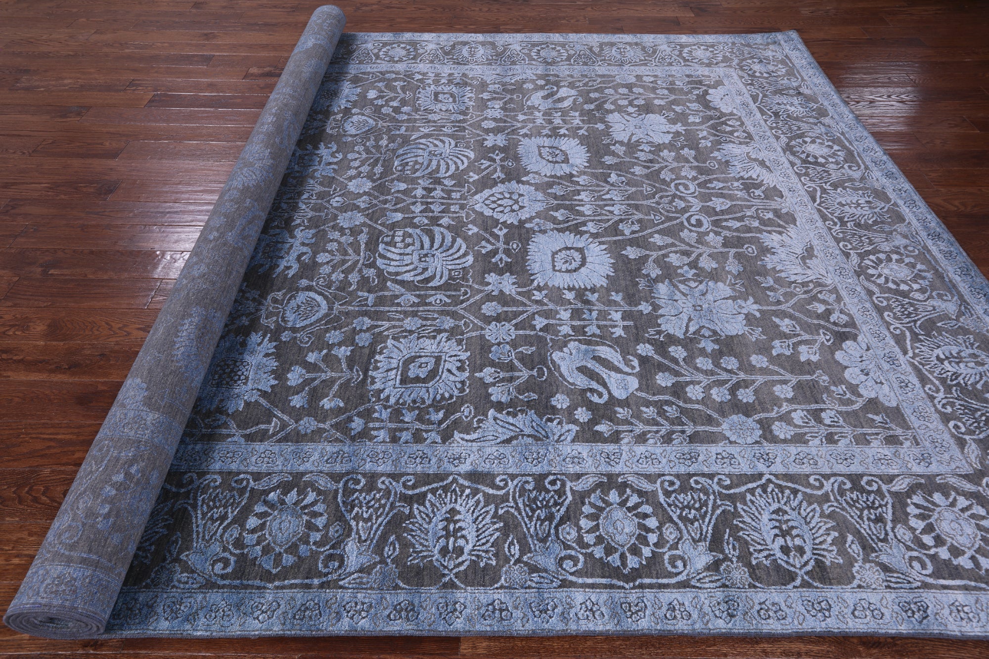 Grey Persian Handmade Wool & Silk Rug - 9' 2" X 12' 3" - Golden Nile