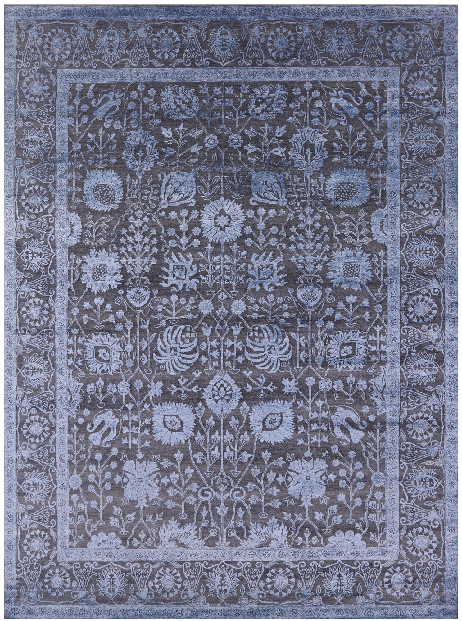 Grey Persian Handmade Wool & Silk Rug - 9' 2" X 12' 3" - Golden Nile