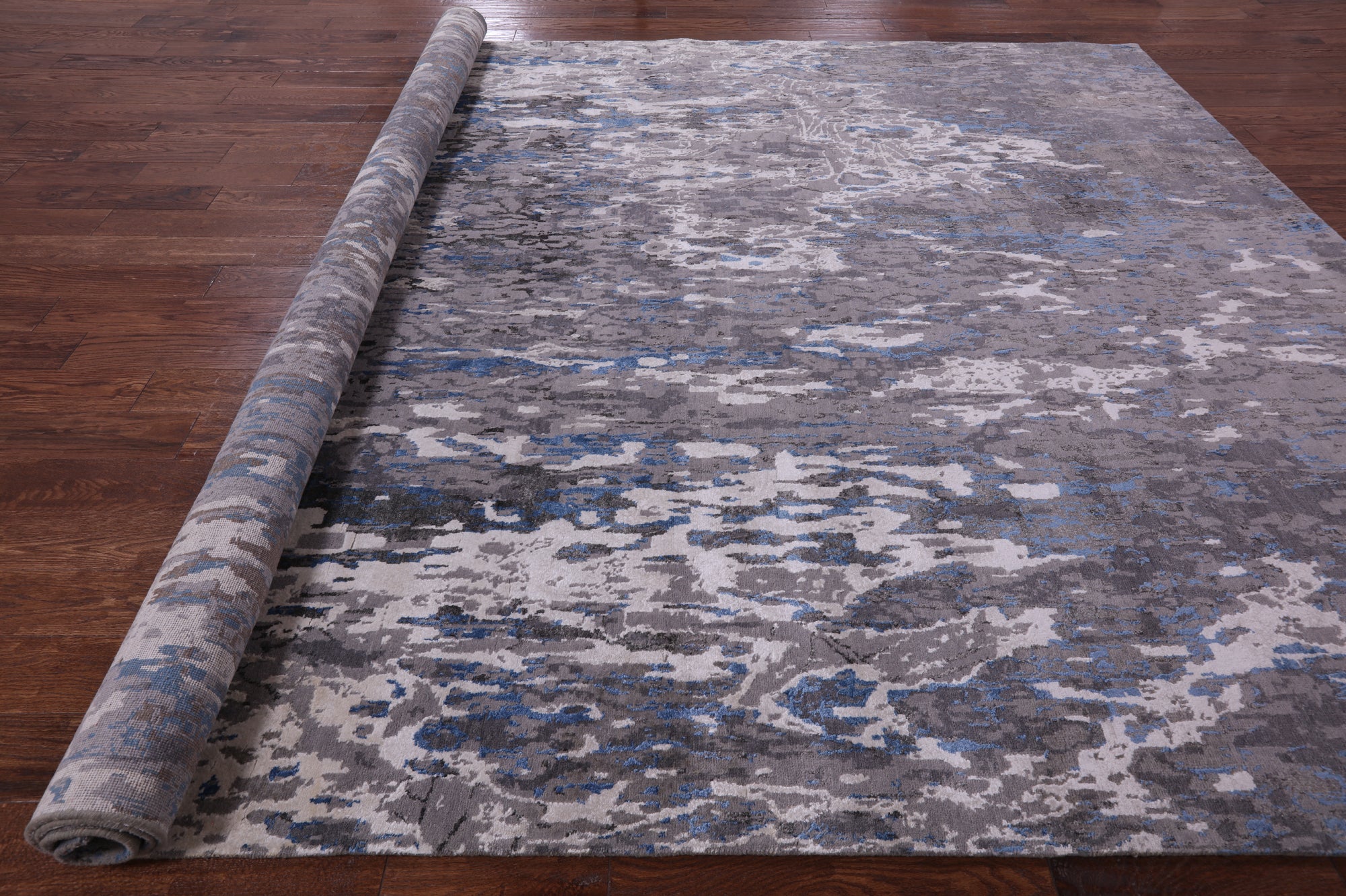 Abstract Contemporary Hand Knotted Wool & Silk Rug - 9' 0" X 12' 0" - Golden Nile