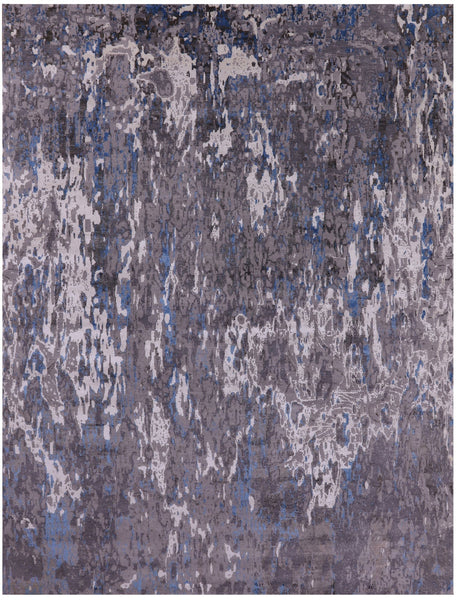 Abstract Contemporary Hand Knotted Wool & Silk Rug - 9' 0" X 12' 0" - Golden Nile