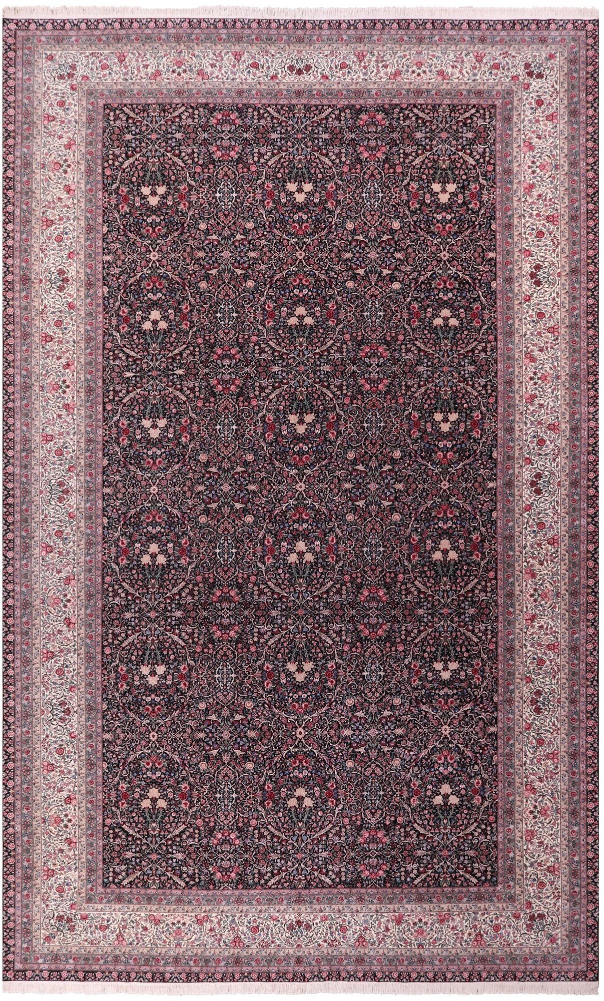 Black Persian Kerman Hand Knotted Wool Rug - 14' 0" X 23' 7" - Golden Nile