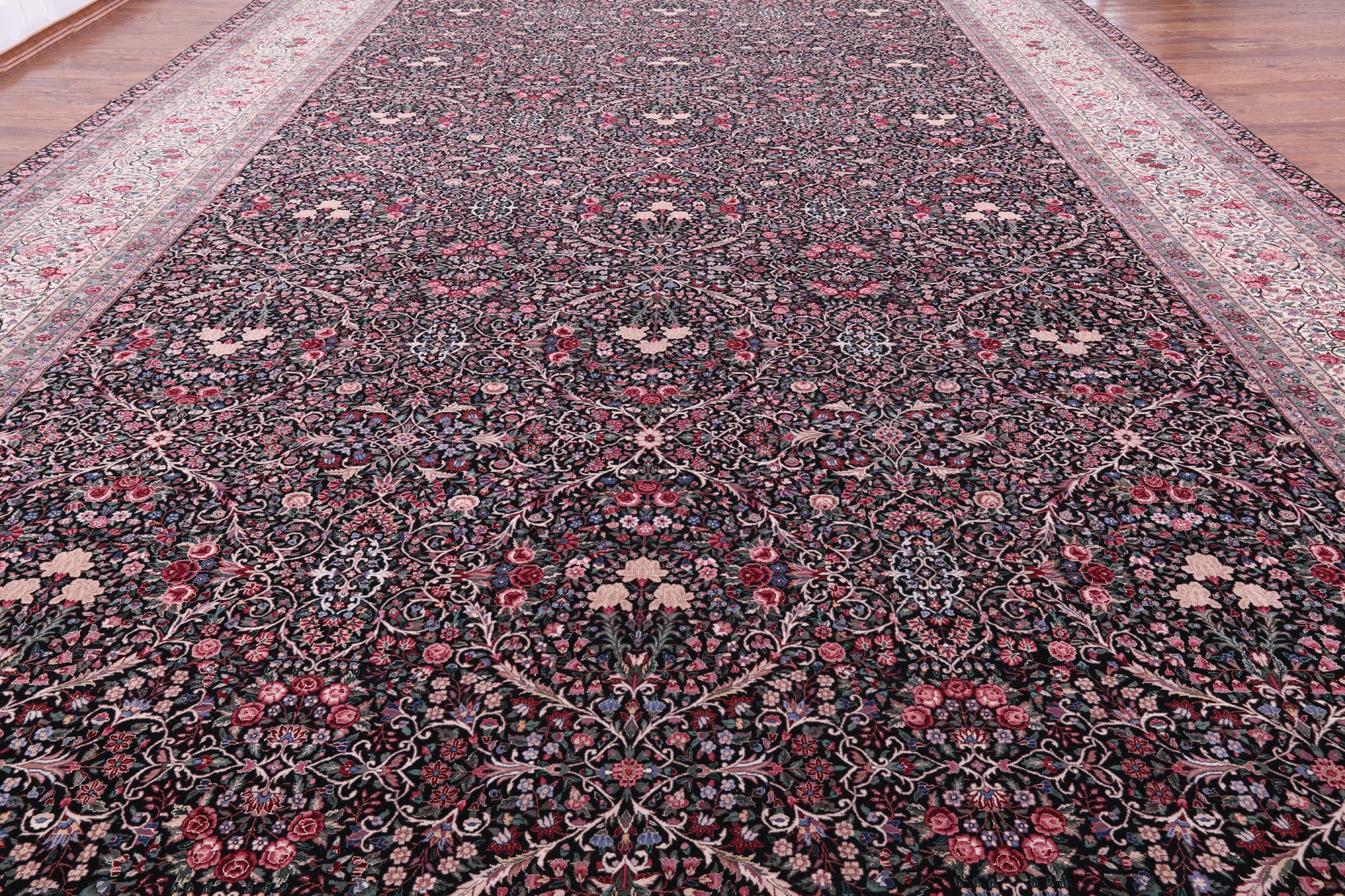 Black Persian Kerman Hand Knotted Wool Rug - 14' 0" X 23' 7" - Golden Nile