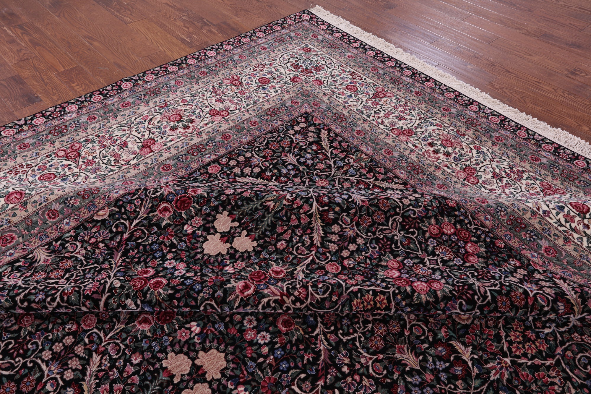 Black Persian Kerman Hand Knotted Wool Rug - 14' 0" X 23' 7" - Golden Nile